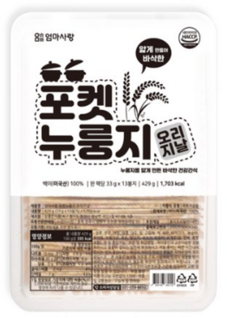 엄마사랑 포켓누룽지 오리지날, 429g, 4개