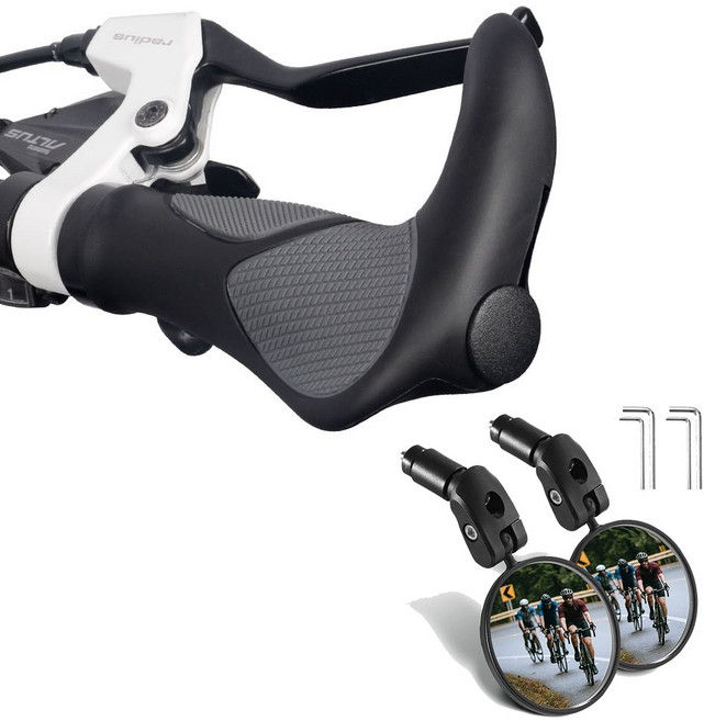 JHK 자전거 좌우 에르곤 그립 후사경, 2개, 블랙