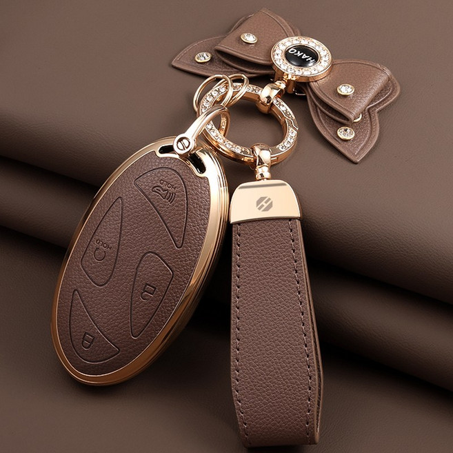 HAKO 소프트 가죽TPU 차키케이스+키홀더+리본 (현대호환), H-10, 브라운