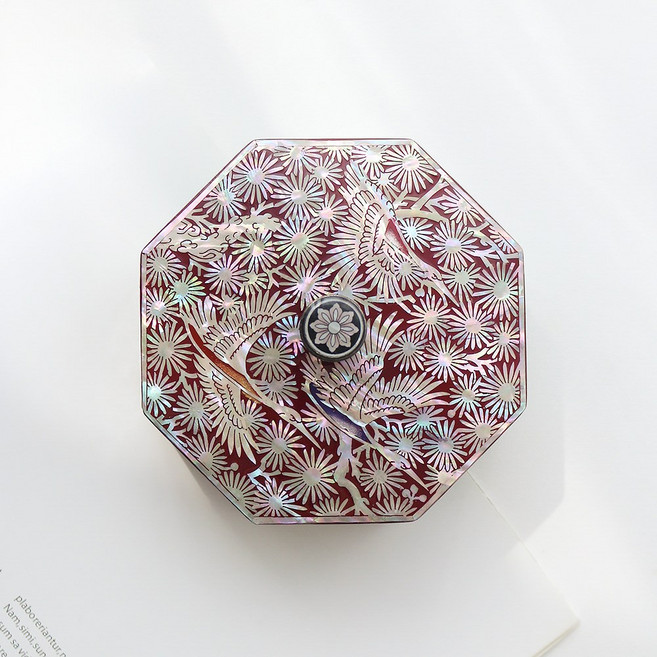 박씨상방 나전칠기 꼭지팔각 자개함 10cm -천년학 외국인선물 자개보석함 기념품 한국적인, 1개, 빨강