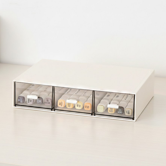 데스크 미니서랍 적층 모듈 서랍, 1개, 심플화이트 낮은형 3칸