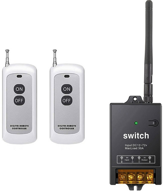 원격 제어 스위치 DC 12V/24V/48V/72V 40A 릴레이 984 피트 장거리 원격 스위치가있는 무선 RF 스위치 01 White Black 1개