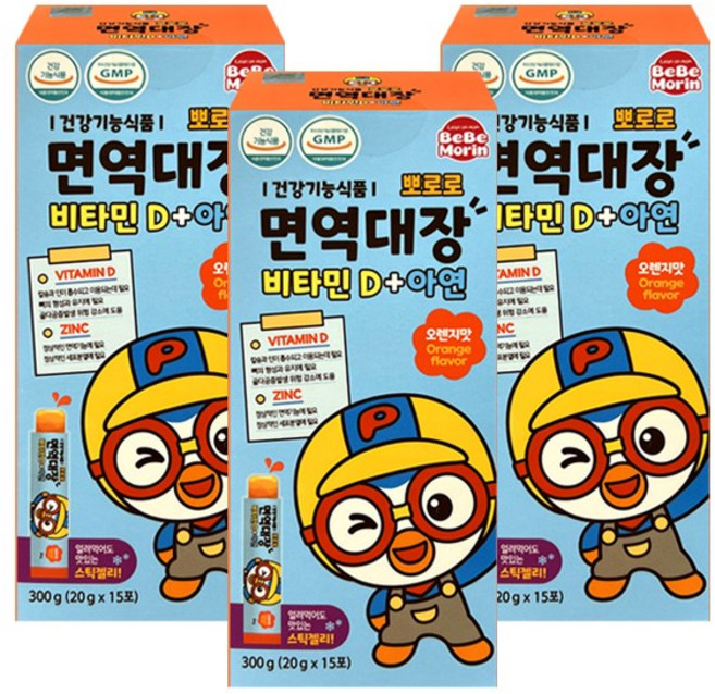 베베모린 뽀로로 면역대장 비타민D+아연 15p, 300g, 3개