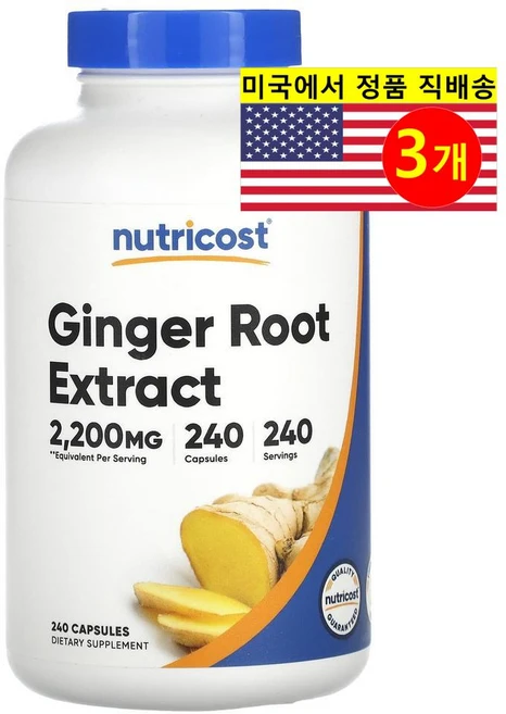 Nutricost 생강 뿌리 추출 2200mg Ginger Root Extract, 3개, 240정 - 쿠팡