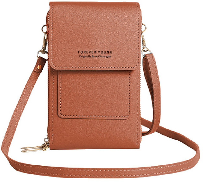 FOREVER YOUNG 手機包 大容量分層收納 可調節肩帶觸控, 棕