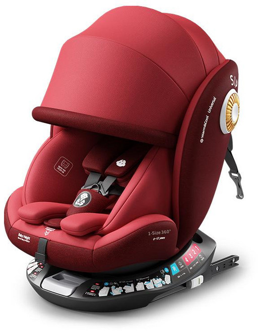 YOTONA 兒童汽車安全座椅 i-Size 0-12歲, 熱情紅ISOFIX鋼介面360度旋轉 + 遮陽蓬