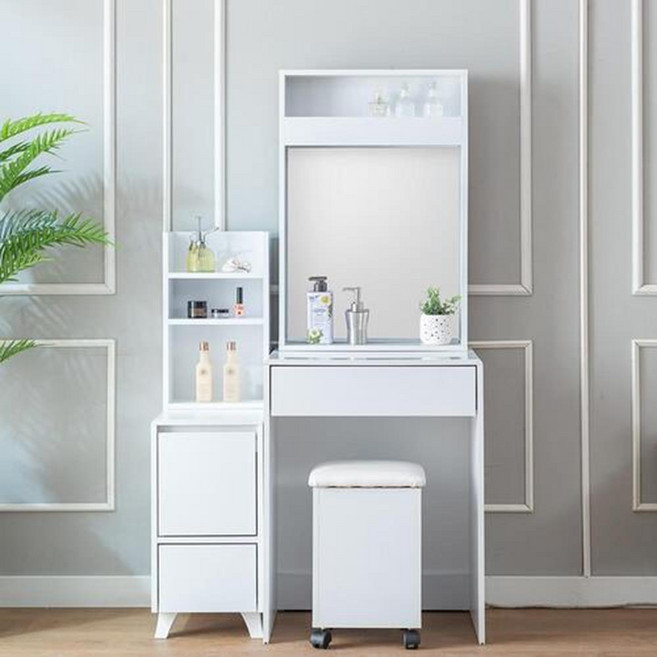 신혼가구 미니수납장포함 LED조명 입식화장대 성당 슬림 책상 심플 미니화장대, 네이비