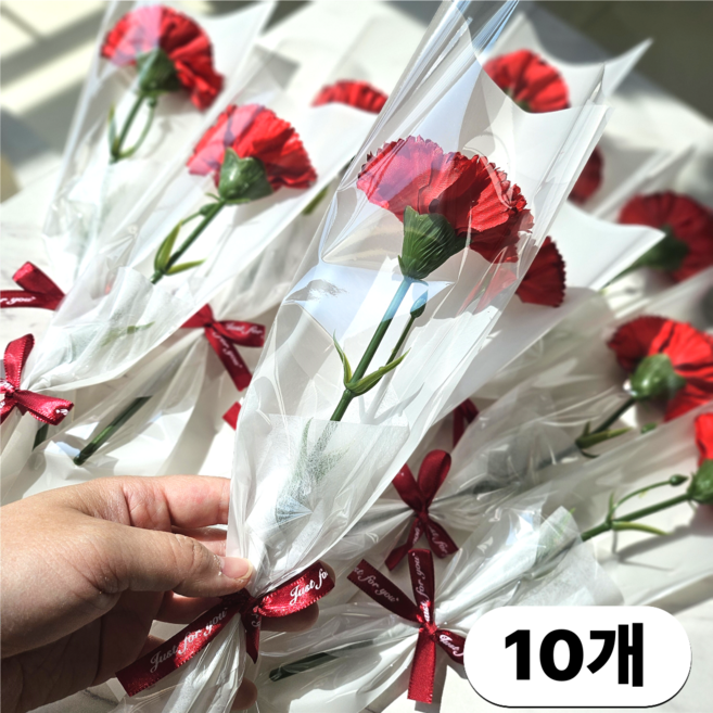 더연 조화 카네이션 한송이 꽃다발 스승의날 어버이날, 10개, 레드