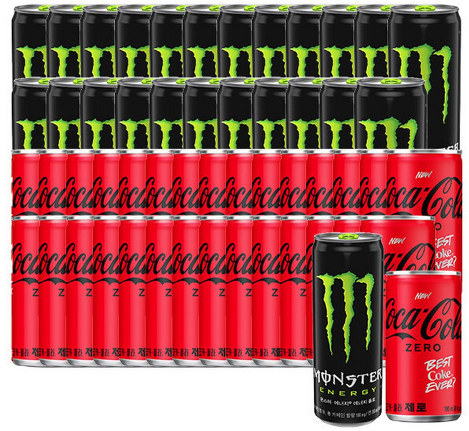 몬스터 에너지 그린 355ml 24캔+코카콜라제로 190ml 30캔, 30개입