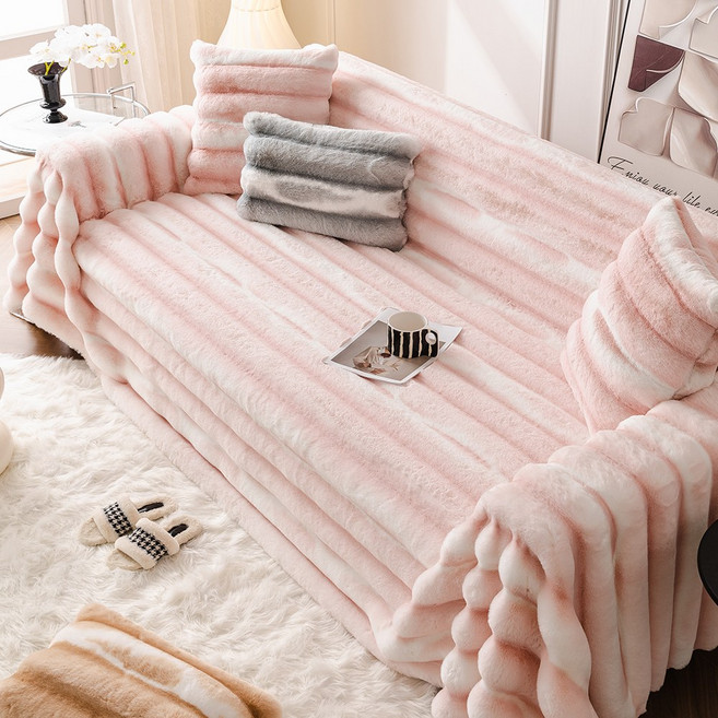 모방 토끼털 소파 덮개 가을 겨울용 두꺼운 보온 소파커버 프리미엄 통째로 커버 신제품, 1개, 핑크색