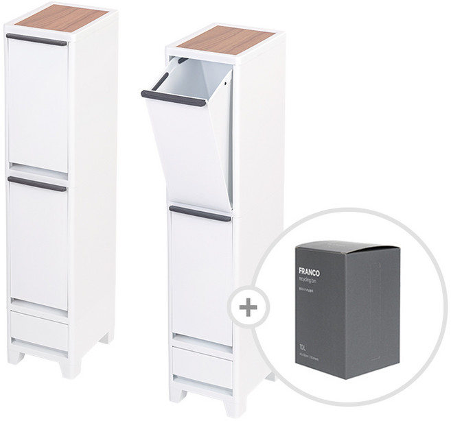 프랑코 스마트 스탠드 분리수거함 슬림형 2단 (비닐포함), 화이트, 1세트