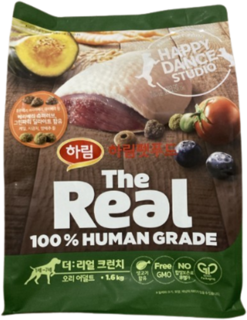 하림펫푸드 더리얼 크런치 어덜트 강아지사료, 오리, 1.6kg, 5개