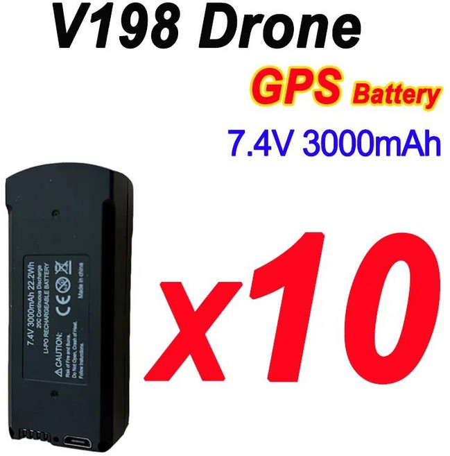 V198 GPS RC Quadcopter 예비 배터리 액세서리 부품에 대 한 7.4V 3000mAh V198 MAX PRO 8K 드론 배터리, 1개, [01] V198 7.4V BatteryX10