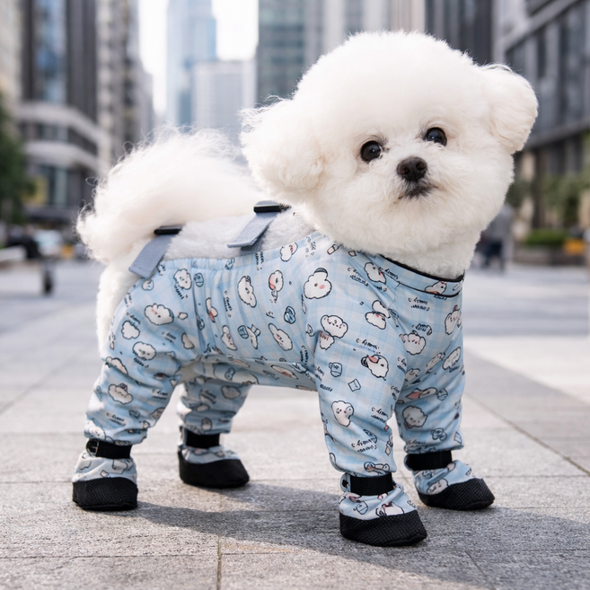 더제이안나 애견 산책 강아지방수신발 강아지일체형신발, 1개, 블루