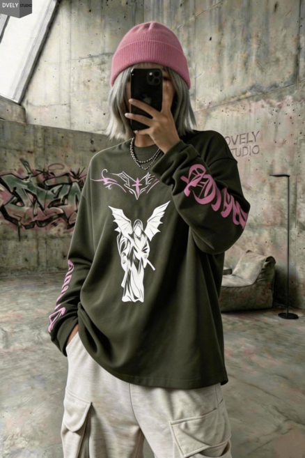 D블리 제우스 루즈핏 쭉티 맨투맨 유니섹스 긴팔티 오버핏 루즈핏 빅사이즈 Y2K 힙한룩 힙합패션