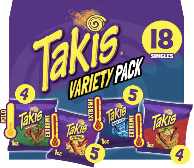 타키스 푸에고 블루히트 또띠아 칩 버라이어티팩 18개세트 511.2g Takis Mix Variety Pack, 18개