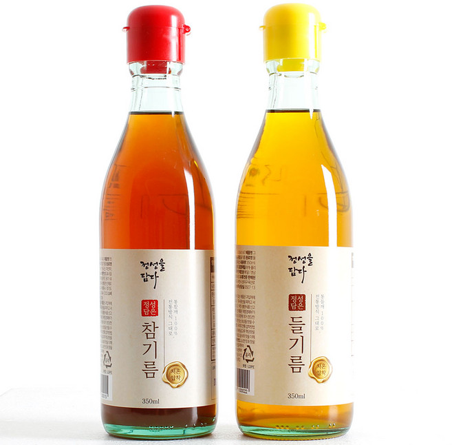저온압착 정담 참기름 350ml + 정담 들기름 350ml (100% 통참깨 통들깨), 2개