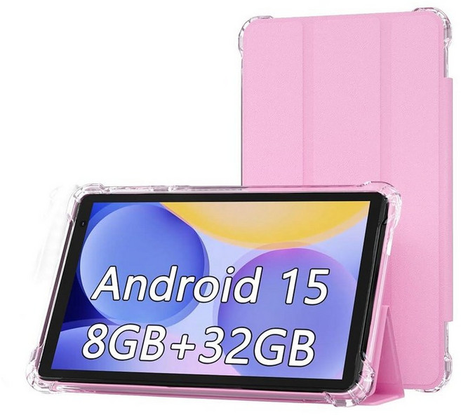 BYANDBY 태블릿 7인치 안드로이드 15.0 태블릿 8GB+32GB ROM (1TB 확장) 쿼드 코어 Wi-Fi GMS 듀얼 카메라 교육용 게임(핑크, 핑크