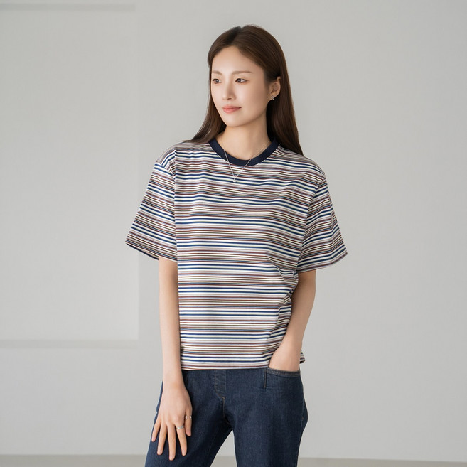 엄마옷 마담4060 멀티컬러단가라티셔츠 -QTE2603027-