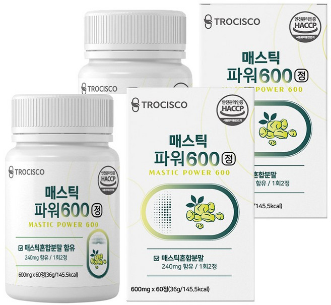 매스틱정 그리스 키오스 매스틱검 추출물 양배추 브로콜리 분말 가루 위 건강 식품 함유 알약 캡슐 타입 회화나무 열매 히알루론산 프락토올리고당 혼합 유산균 곡물 효소, 2개, 60정