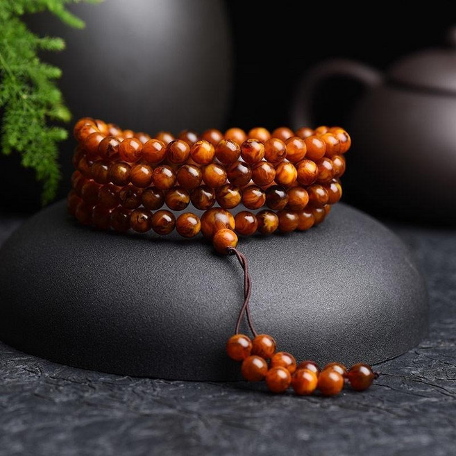天然灰琥珀108顆佛珠手串, 龍涎香108顆6MM多圈佛珠手鏈., 1個