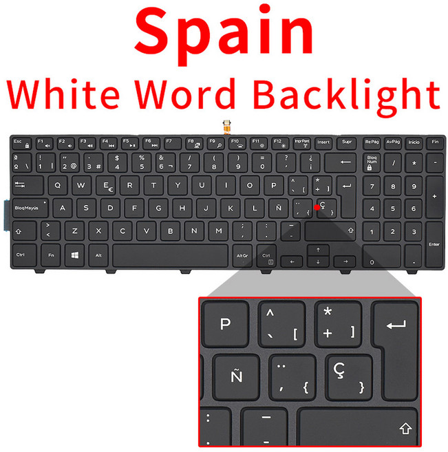 노트북 키보드 교체용 미국/BR SP RU Dell Inspiron 15 3000 5000 3541 3542 3543 5542 3550 5545 5547 3551 3552 3559, 11) SP New Backlit, 1개