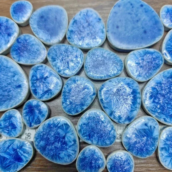 대리석 조각 DIY 타일 타일 세라믹 불규칙 5.5mm 공예 모자이크 도자기 혼합 재료 패턴 200g/7.05oz, 200g 7.05oz, Oval Blue, 1개