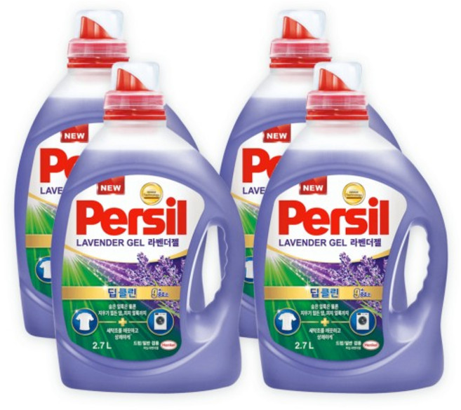 퍼실 딥클린 라벤더젤 드럼용 라벤더코튼향 액상세제 본품, 2.7L, 4개