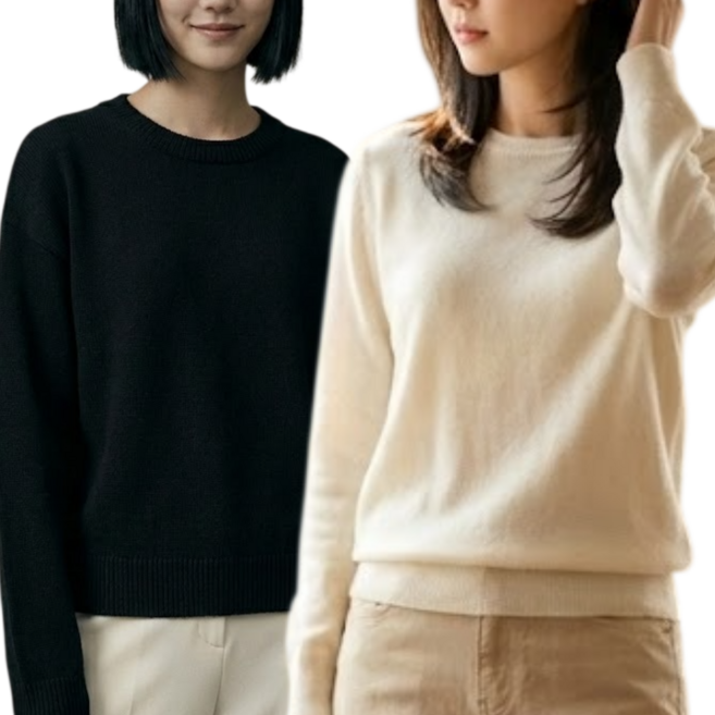 라피진 여성 간절기 니트티 라운드넥 긴팔 티셔츠 2종 세트