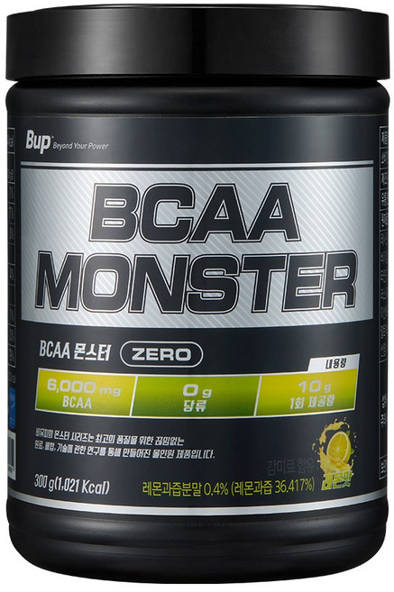 BUP BCAA몬스터 당류 제로 레몬맛 류신 아미노산 헬스 보충제, 1개, 300g