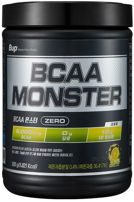 BUP BCAA몬스터 당류 제로 레몬맛 류신 아미노산 헬스 보충제, 1개, 300g - 쿠팡