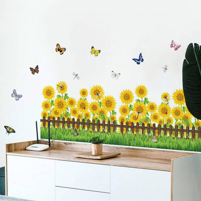 아트픽스 포인트 벽지 스티커 창문 벽 유리창 데코 스티커, 해바라기울타리
