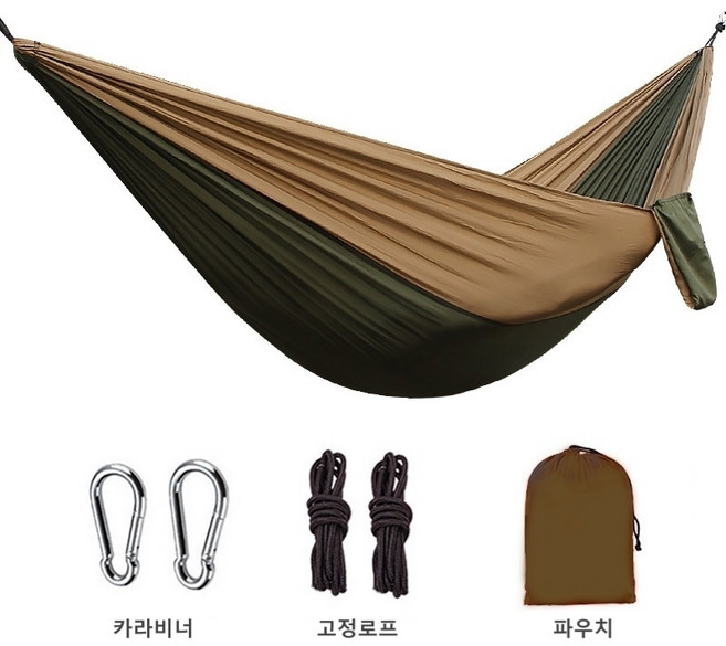 파라슈트해먹 낙하산해먹 대형사이즈 풀세트 캠핑 백패킹 모토캠핑 차박용품, 카키, 선택안함