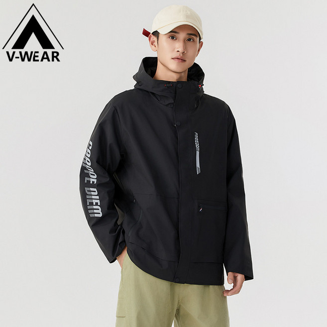 多功能衝鋒衣 登山外套 滑雪外套 防水防風夾克 黑色