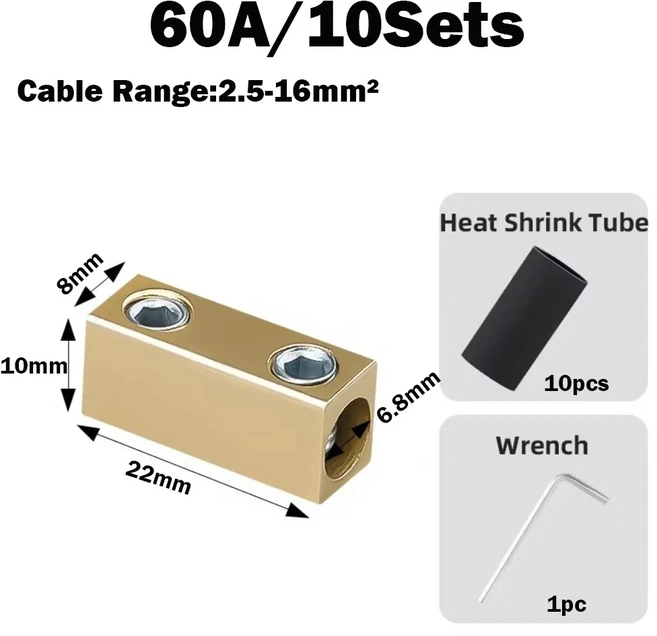 열수축 튜브가 있는 황동 터미널 블록 무압력 방수 고출력 분배기 고전류 퀵, 12 60A Square 2holes