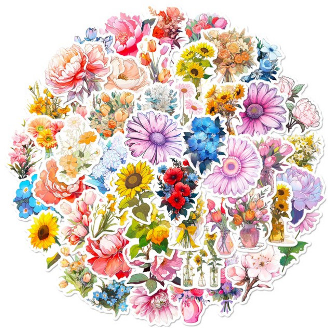 꽃 스티커 O형 세트 꽃잎 꾸미기 꽃병 화분 플라워 식물 다꾸, O형/50장(1세트)