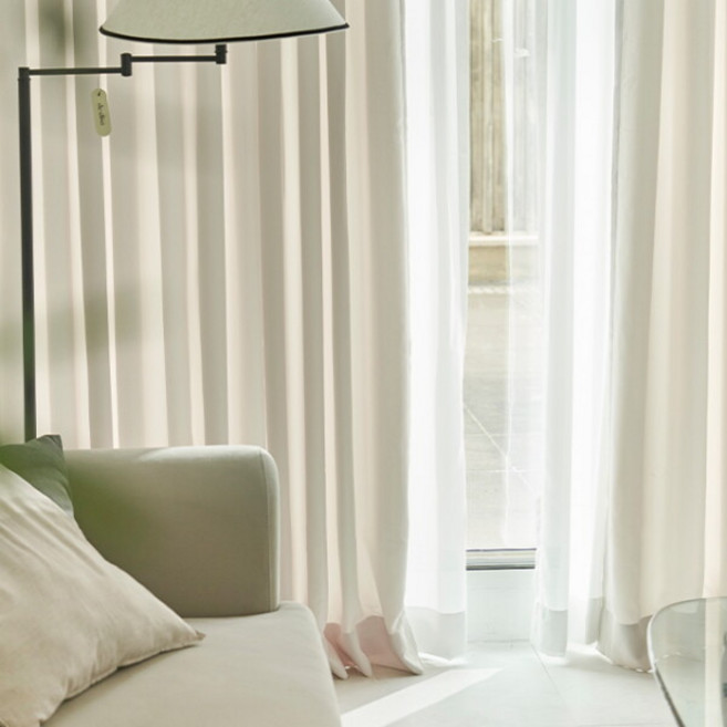 [데코뷰] 프리미엄 비침없는 밀크쉬폰 커튼(주름)+소프트 린넨스타일 암막커튼(주름) 150X160