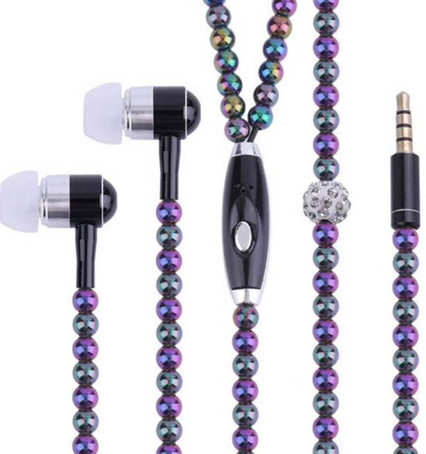 마이크 비드가 있는 세련된 보석 진주 목걸이 이어폰 3.5mm 인 헤드폰 모든 오디오 장치 스마트 폰에 연결, 04 colorful