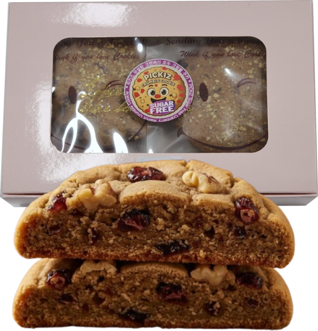 [피키즈] 무설탕 슈가프리 크랜베리 호두쿠키 저당 저칼로리 다이어트 영양간식 대용량 개별포장 기념일 답례품 선물세트 수제쿠키, 6개, 40g