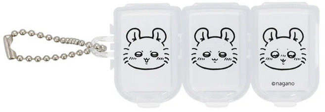 먼작귀 치이카와 3칸 약케이스 키링 휴대용 미니 약통 알약 수납 케이스, 1개, 반투명(모몽가)