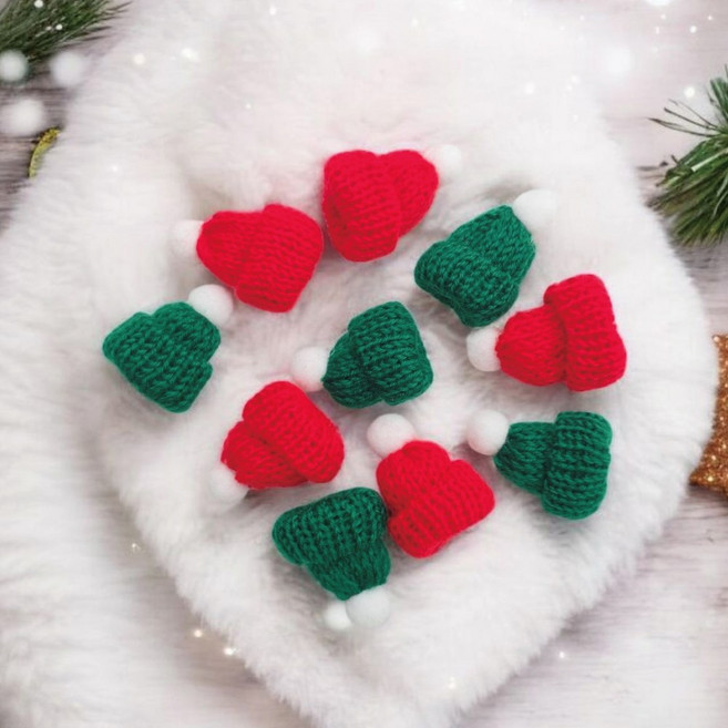 크리스마스 미니 털모자 2색혼합 10개입, 1개, 색상