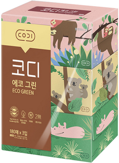 코디 미용티슈 에코그린 180매 3입, 3개