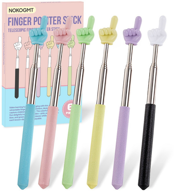 NOKOGMT 마카롱 손가락 지시봉 6종 세트 - 교실 수업용 신축형 포인터 선생님 선물용 파스텔 컬러 (어린이/성인 겸용), 마카롱 색상, 1박스