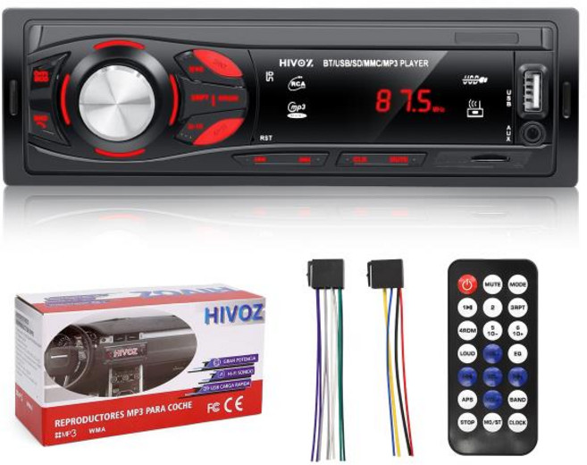HIVOZ 자동차 라디오 오디오 블루투스 스테레오 핸즈프리 통화 MP3 플레이어 FM 리시버 AUX USB TF 카드 대시 키트 1 Din, 01 With Remote Controls