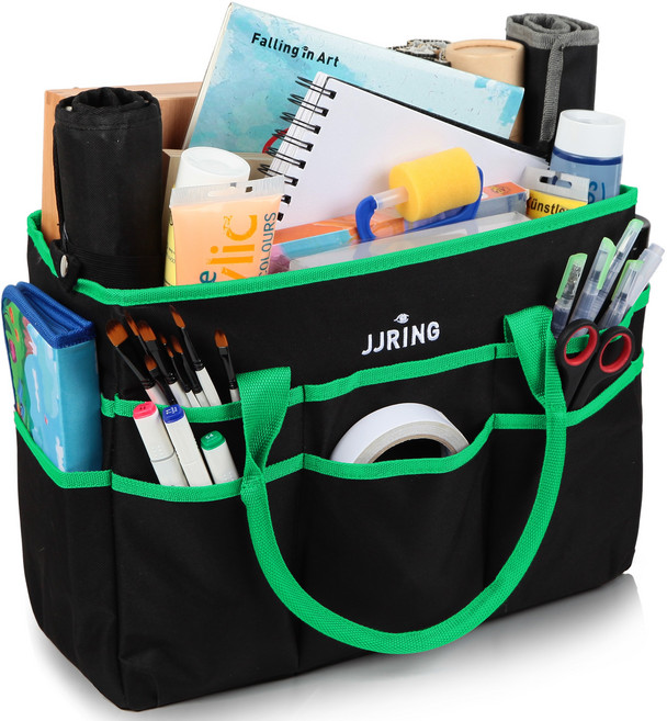 화구가방 미술 공예 재봉 의료 및 사무용품 보관용 나일론 패브릭 아트 캐디 - 포켓이 있는 공예 및 아트 오거나이저 토트백 다양한 색깔, L, 녹색