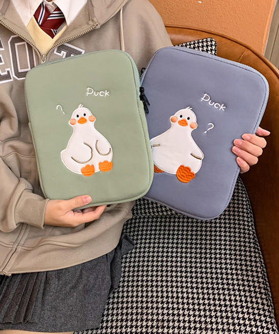 궁금한 오리 태블릿 아이패드/갤럭시탭 파우치 노트북 파우치, 그린, 13인치