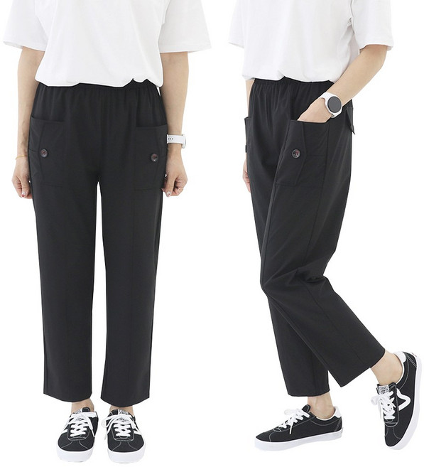 비비진 여성 쿨스판 바스락 여름 포켓 밴딩바지 1+1