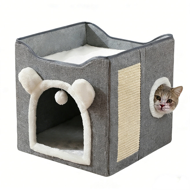 접이식 고양이 숨숨집 큐브 스크래쳐 미니 캣타워 하우스, 1개, 회색