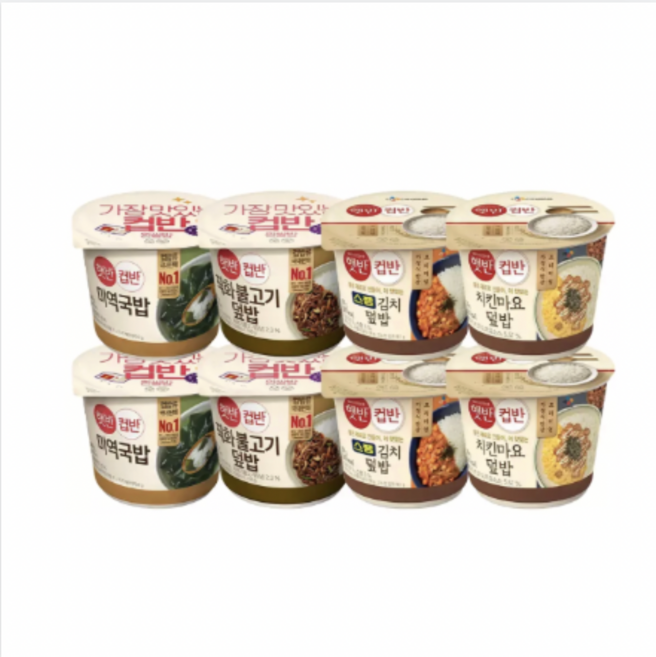 CJ 햇반 컵반 미역국밥 + 직화불고기덮밥 + 스팸김치덮밥 + 치킨마요덮밥, 167g, 1개