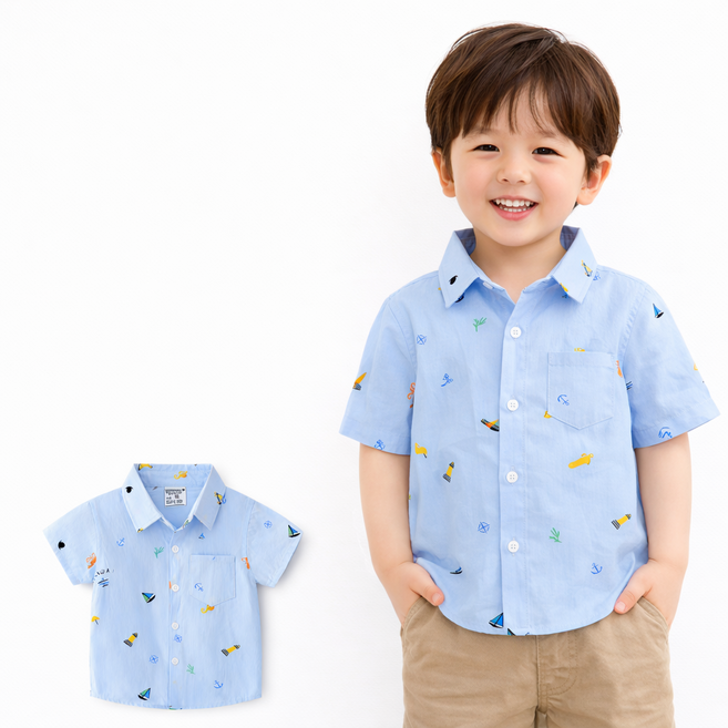 유아 남아 아동 긴팔 셔츠 넥타이 일체형 스트라이프 프렙룩 키즈 남방